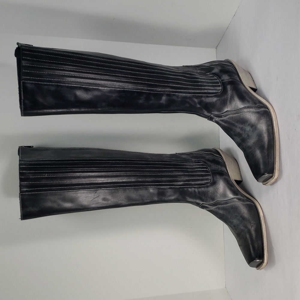 FREE PEOPLE DISTRESSED BLACK LEATHER KNEE HIGH BACK ZIP WESTERN BOOTS WOMEN'S 41